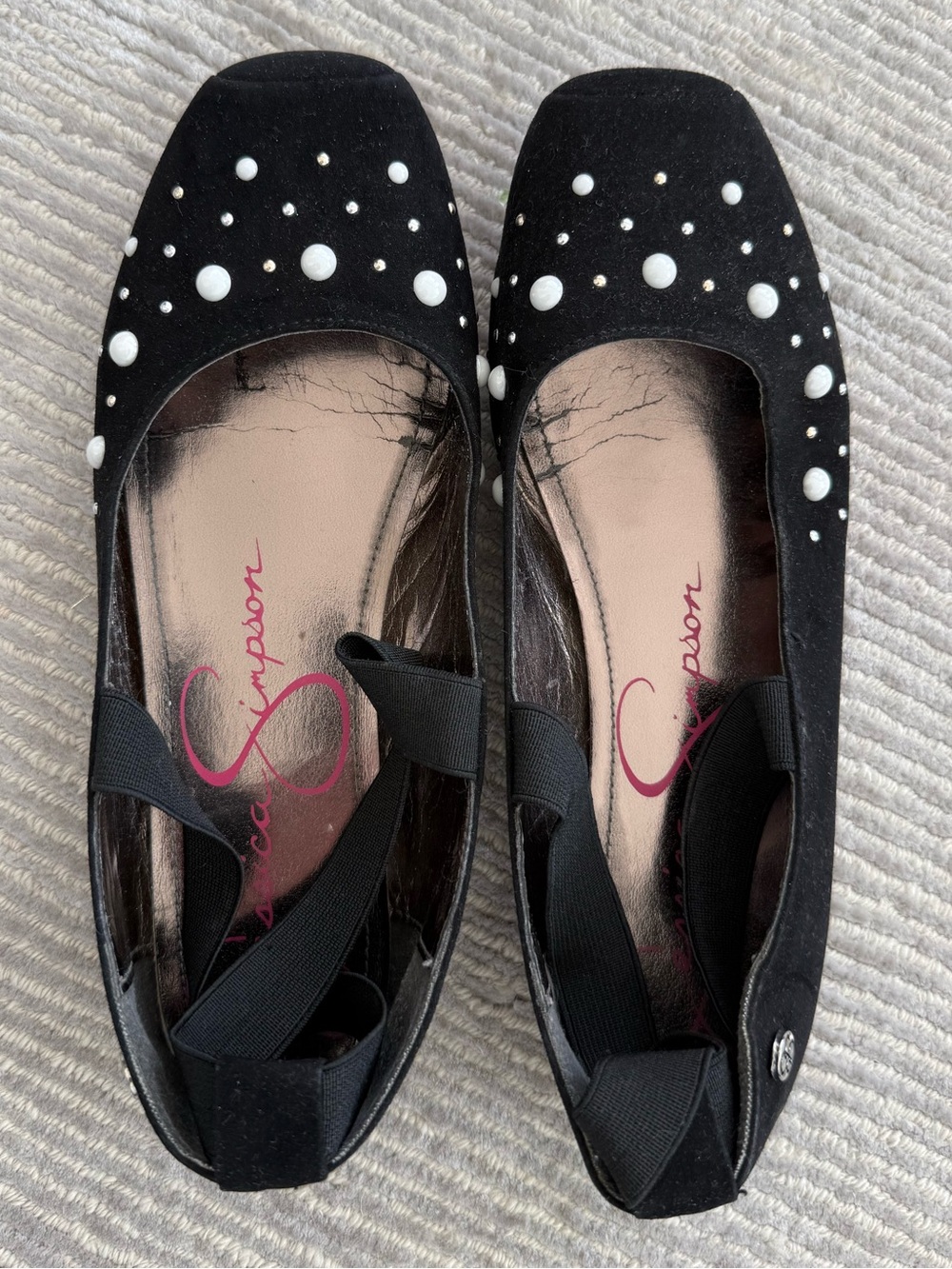 Jessica Simpson Black Pearl-Embellished Ballet Flats